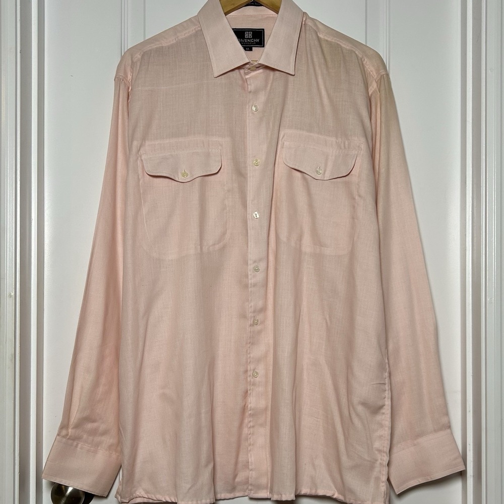 Givenchy Monsieur Vintage 90s Cotton Blend Pink Long Sleeve Button Up Shirt